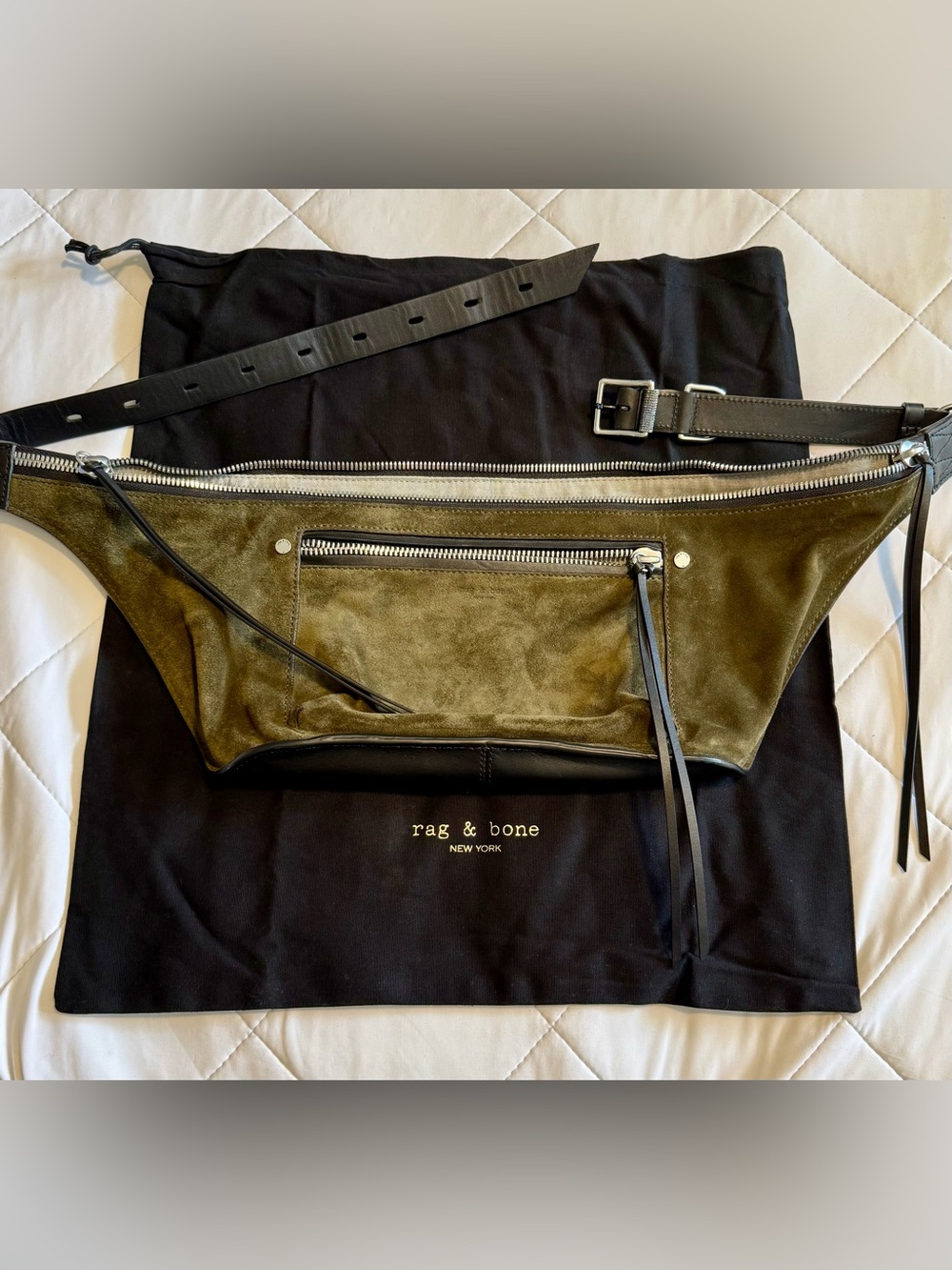 Rag & Bone Large Elliot Fanny Pack Olive Suede Leather Belt Bum Bag